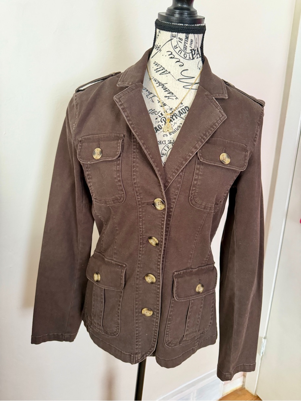 Jockey 98% cotton, 2% spandex Women's Brown Military-Style Jacket